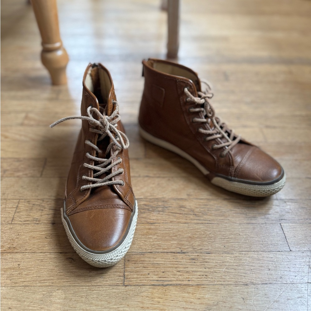 Frye high top cognac leather sneakers 6.5